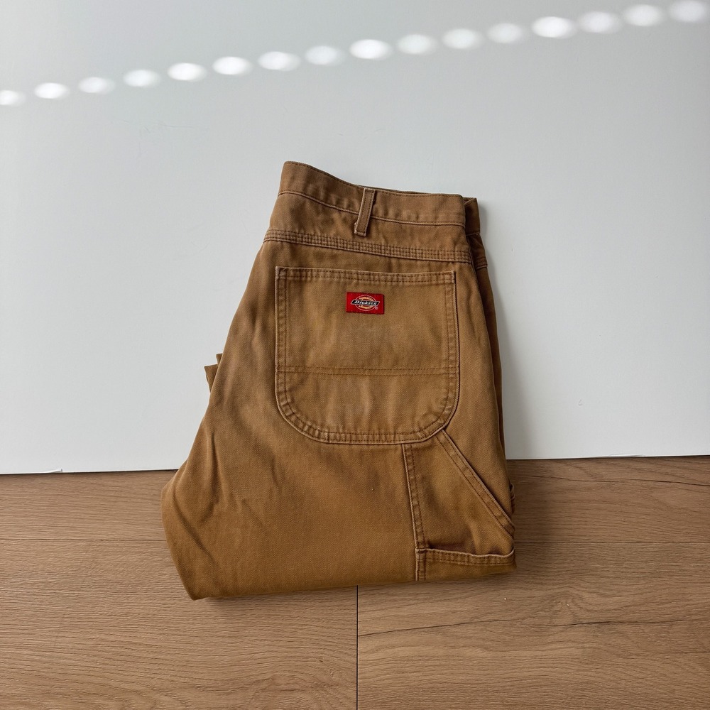 Dickies Brown Duck Canvas Relaxed Fit Carpenter Pants Workwear Mens 34x32